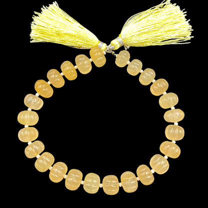 20 pieces Natural Yellow Aventurine Carved Melon Shape Rondelle Beads , Center drill gemstone Carved Melon Beads size 12mm Fancy briolette