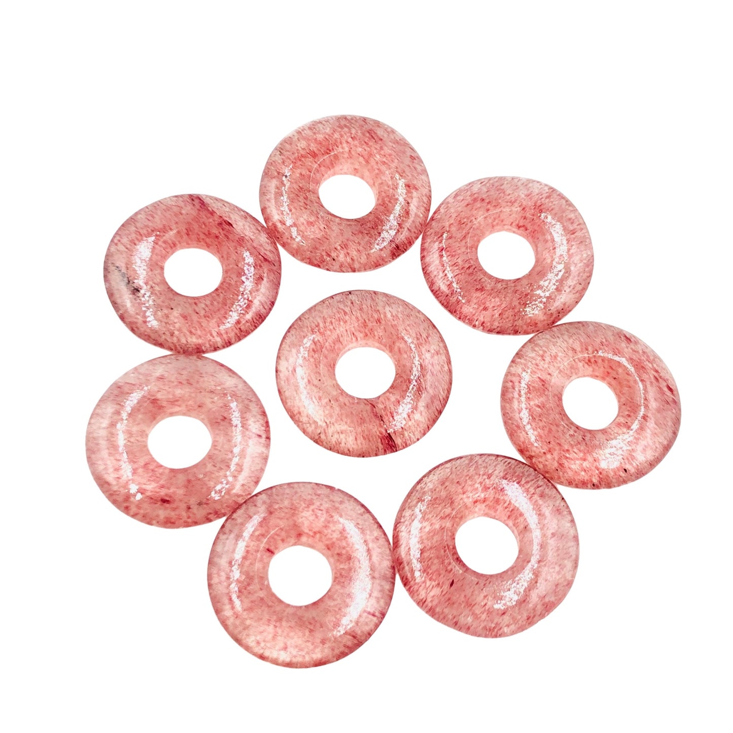 8 Pcs Natural Red Strawberry Quartz Fancy Donut Round Shape Beads , Natural Gemstone Beads , Donuts Charm Pendant Jewelry , SKU - BBI1038