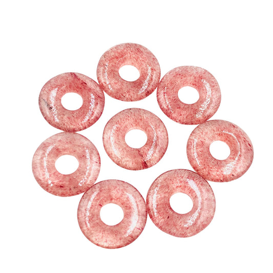 8 Pcs Natural Red Strawberry Quartz Fancy Donut Round Shape Beads , Natural Gemstone Beads , Donuts Charm Pendant Jewelry , SKU - BBI1038