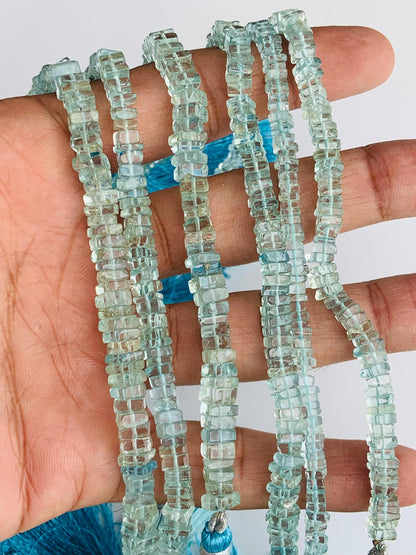 Natural Aquamarine 6mm Faceted Square Briolette Chicklet Beads for Jewelry Making Gift for Her