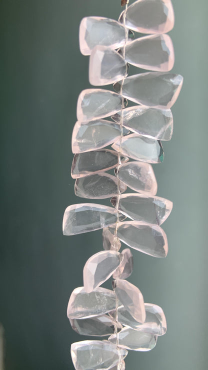 4 Inches Natural Rose Quartz Sail Crown Cut Gemstone Side drill Beads, Fancy shape Gemstone Briolette Size 8x16mm to 9x18mm gift for her
