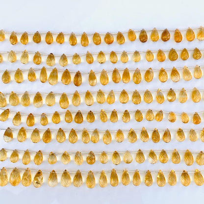 Natural Citrine Faceted Beads 5x8mm–6x9mm | Teardrop Briolette Gemstone Beads