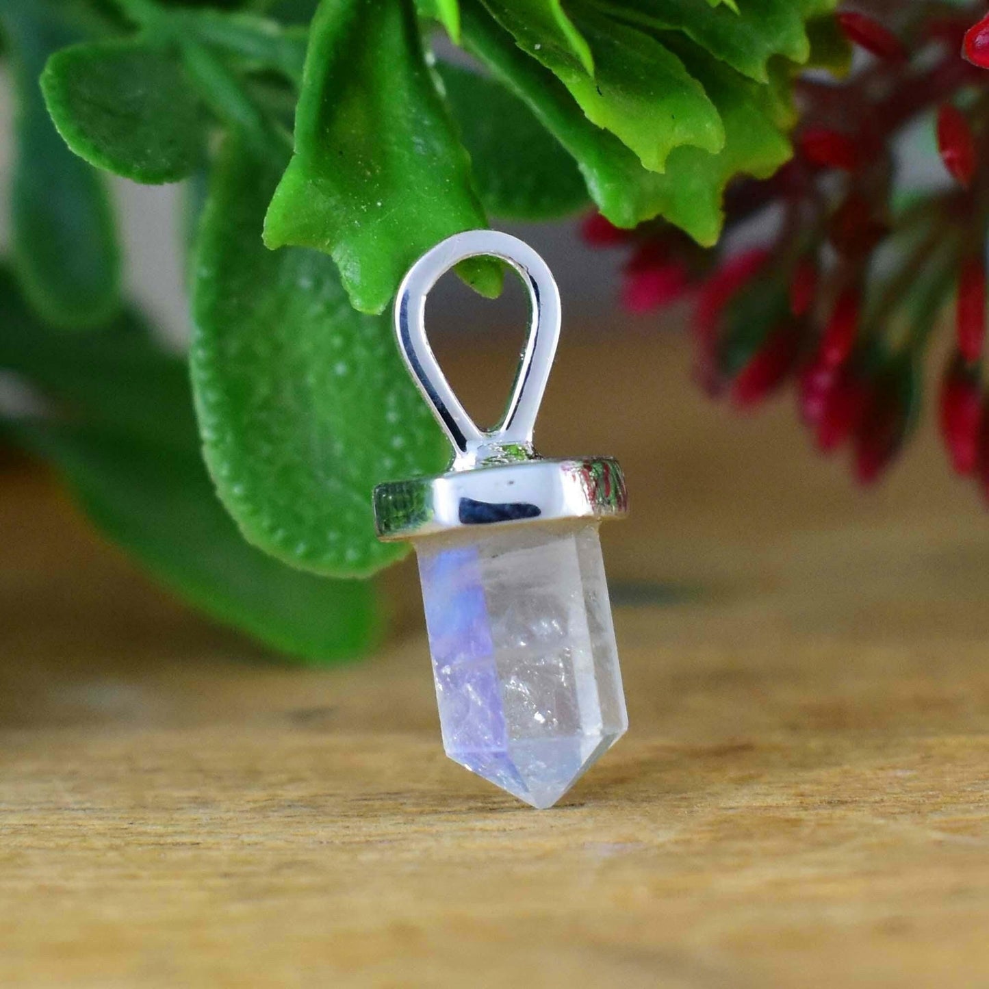Rainbow moonstone pendant, Crystal Pencil Necklace, Dainty Silver Necklace For Her, Birthstone Pendant, Minimalist Pendant, P-0003
