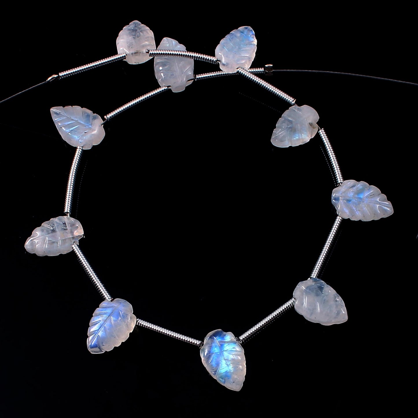 10 pcs Natural Flashy Blue Rainbow Moonstone Leaf Shape Carved Gemstone Beads Briolette ,White Rainbow Gemstone jewelry 7mmX10mm BBI923