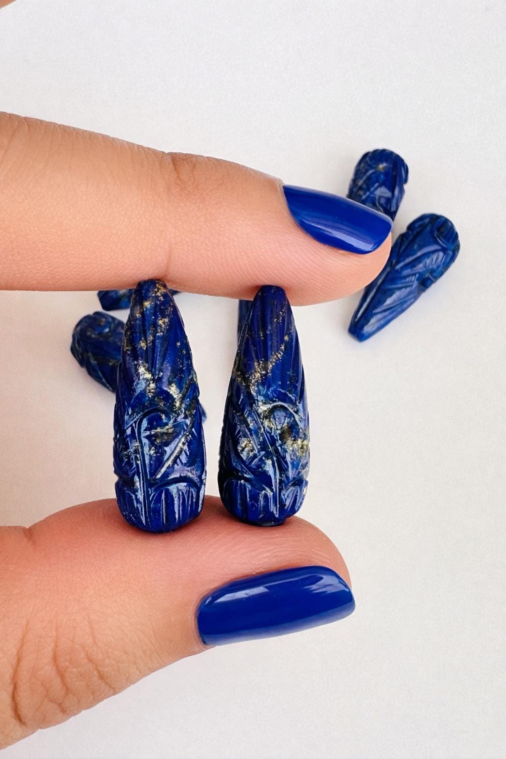 1 Pair Natural Lapis Lazuli Hand Carved Drop Shape Briolette Beads, Handmade Matching Pair beads, Earring Making Gemstone Size - 9x26mm