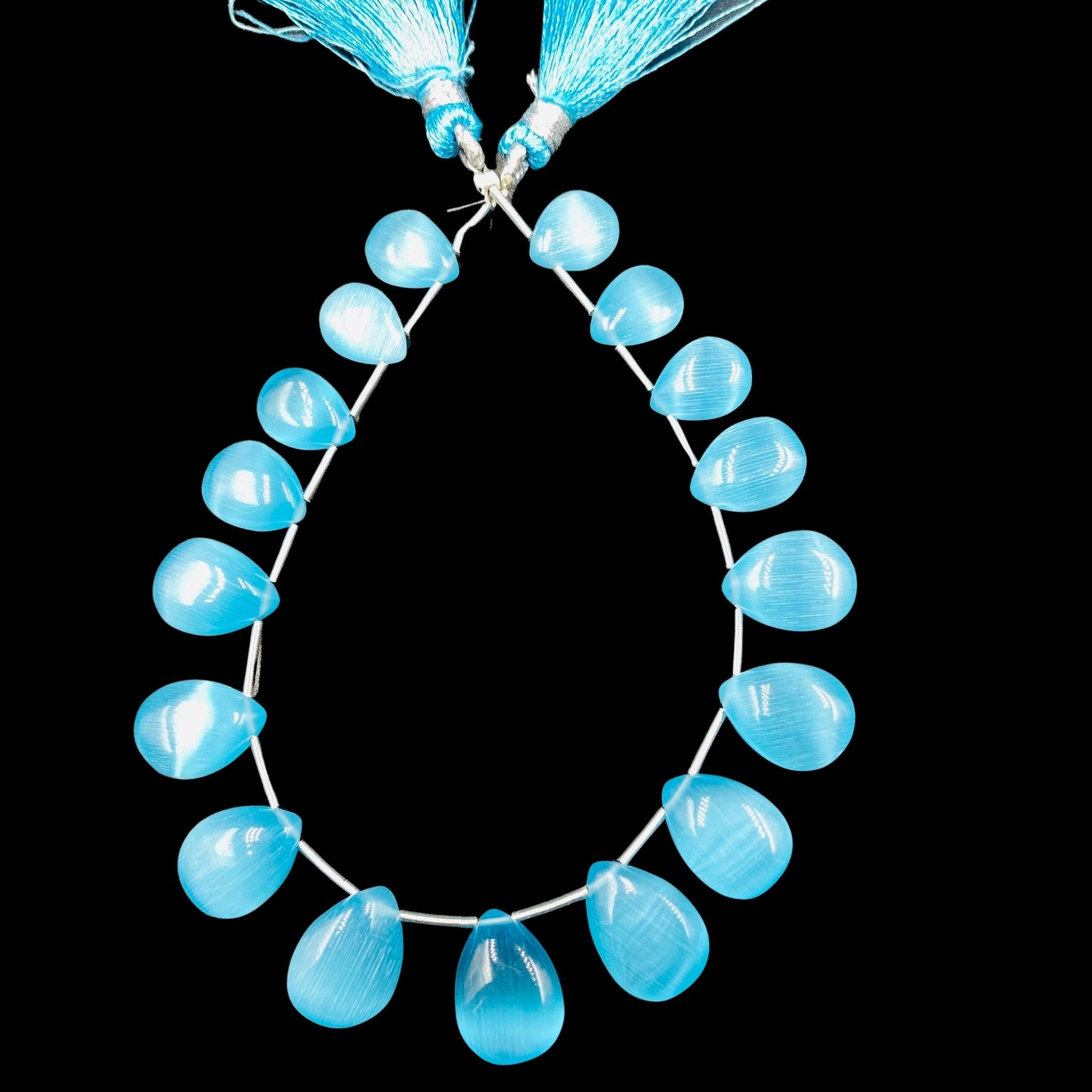 Monalisa Sky Blue Smooth Pear Shape Briolette Beads | Side Drilled Strand