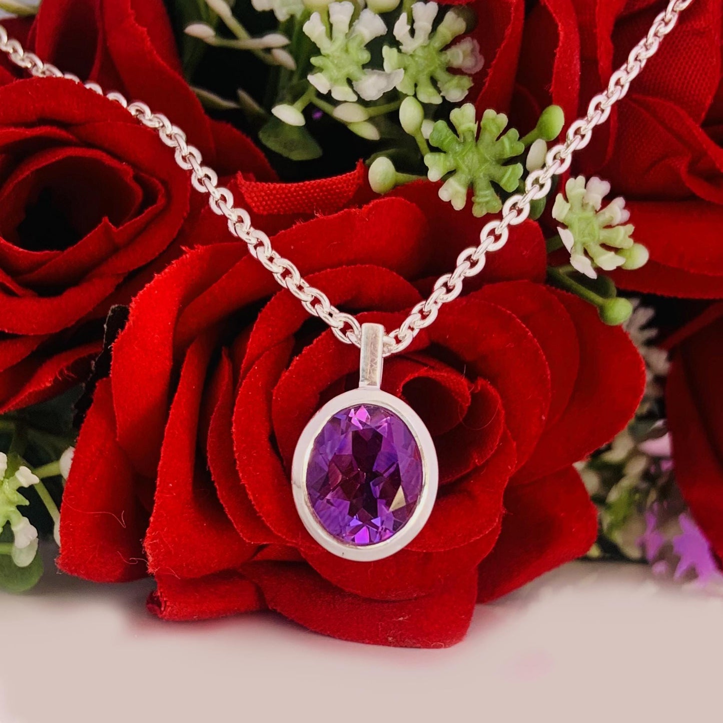 Pear Amethyst 925 Sterling Silver Necklace - Dainty Gold Finish Promise Birthstone