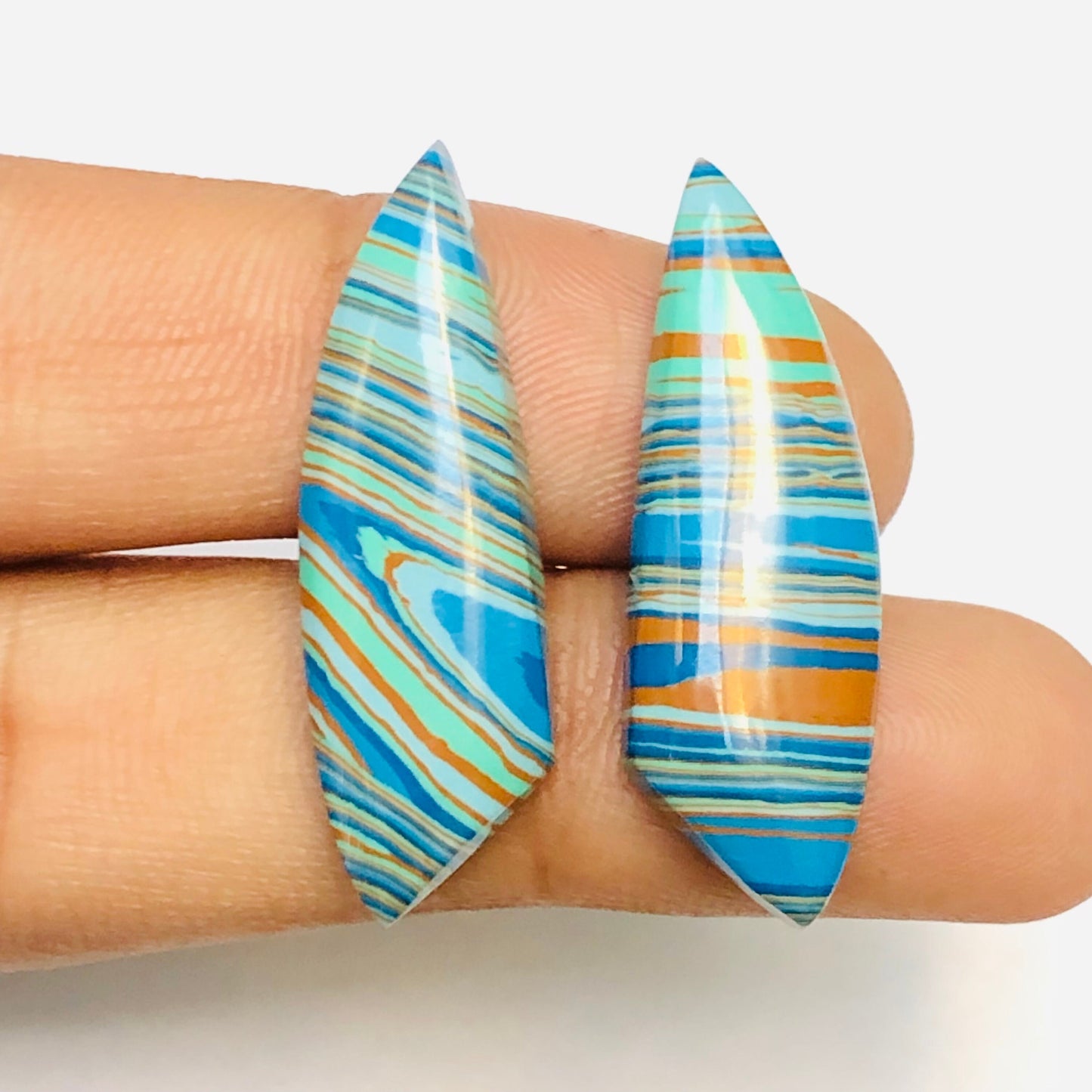 1 Pair Colorful Striped Smooth Long Fancy Cut Shape Gemstone, Size 10X30mm, Matching Pair Briolette, Earring Making Gemstone , SKU - BBI992