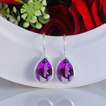 Amethyst Earrings ~ Silver Earring ~ Pear Shape Purple Stone ~ Dainty Silver Earrings ~ Gift For Her ~ Birthday Gift For Mom ~ E-0030
