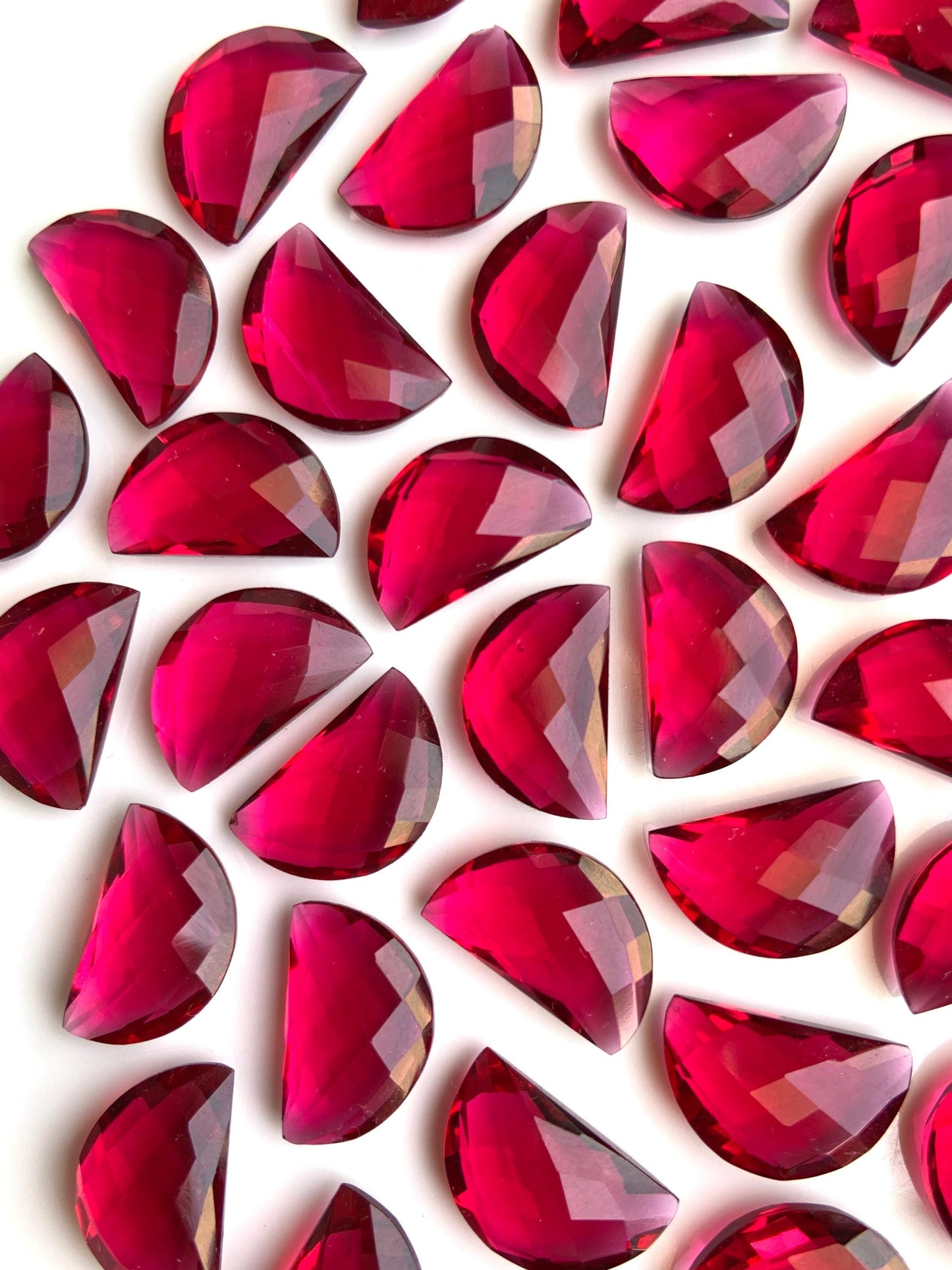 2 Red Hydro Quartz Gemstone, Faceted Half Moon Briolette (10mmx16mm)