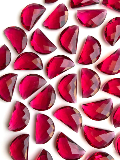 2 Red Hydro Quartz Gemstone, Faceted Half Moon Briolette (10mmx16mm)