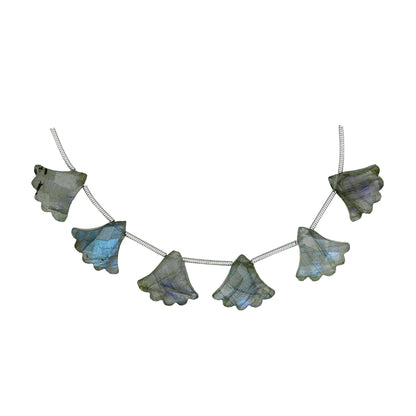 Natural Labradorite Tree Gemstone Beads 6 Pcs - Blue Flash Carved Gemstone Side Drill