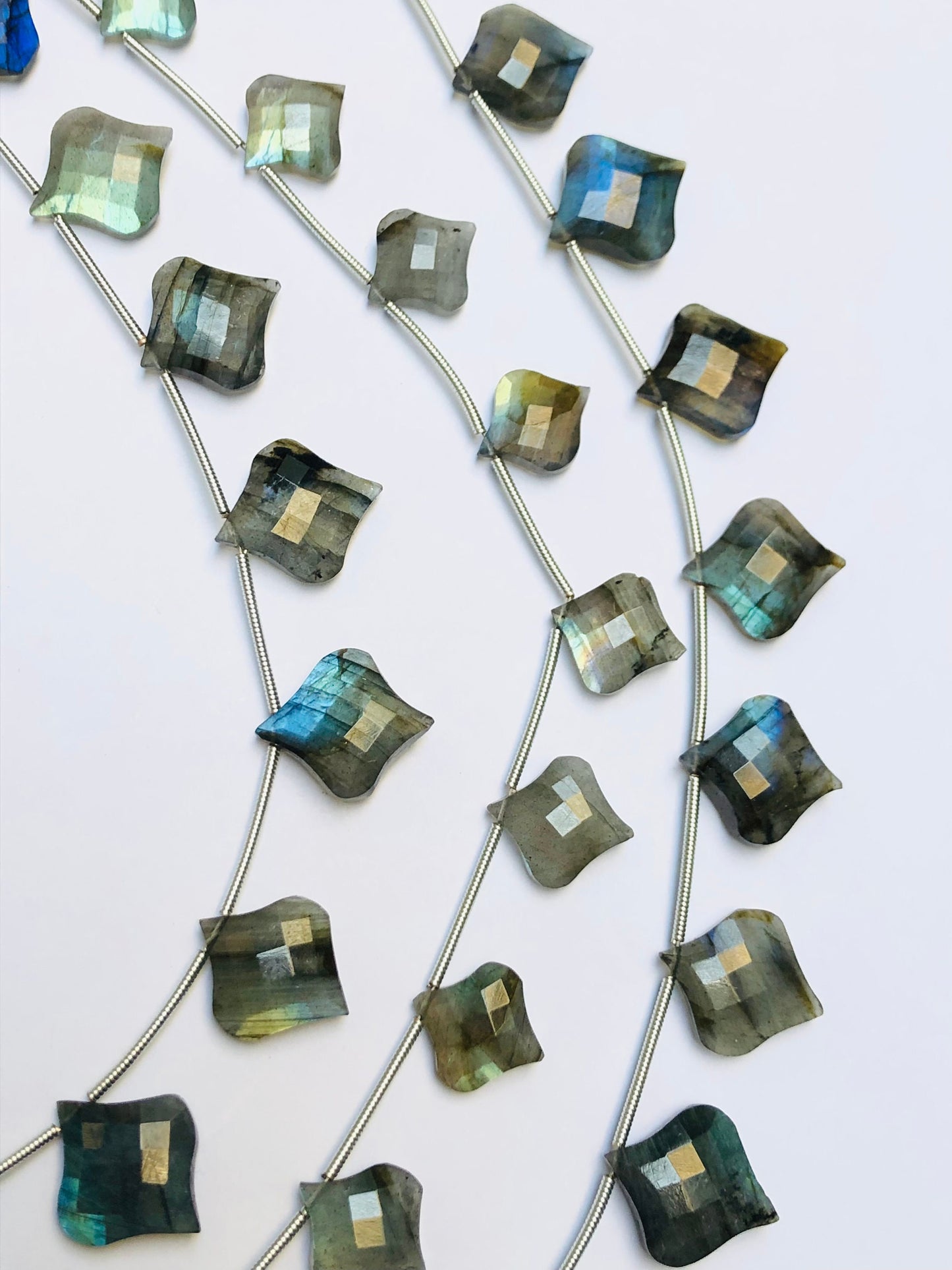 Natural Labradorite Blue Flash Beads - Faceted Fancy Cut Gemstone Briolette 12 Pcs