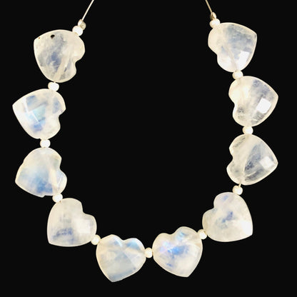 Natural White Rainbow Moonstone Faceted Carved Heart Shape Gemstone Briolette Beads, Beads For Jewelry, Wholesale Gemstone Beads, SKU-BBI305
