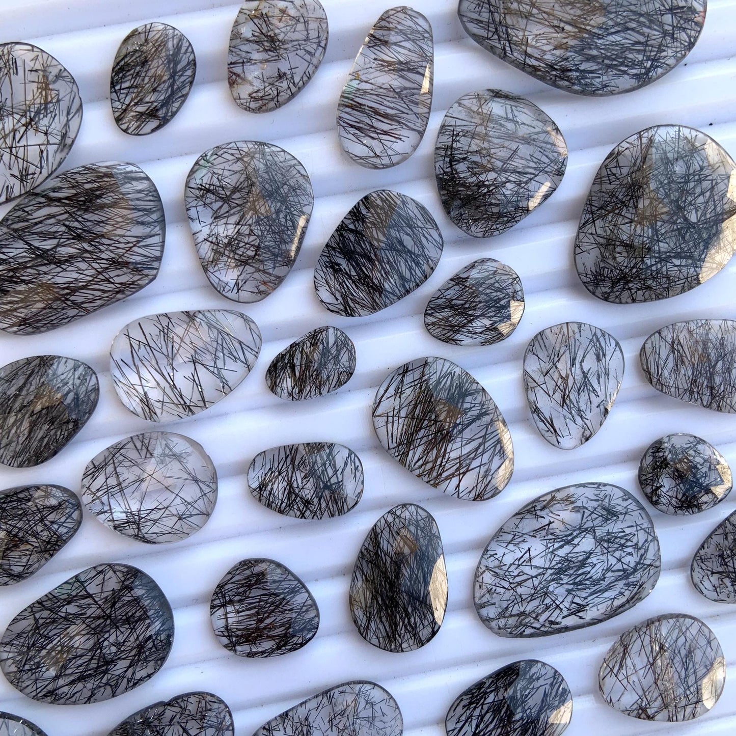 10 Pieces Natural Black Rutile Rose Cut Slices Cabochon Faceted Rose Cut Flat Back Cabochons, Rose Cut Loose Gemstone, Black Rutile Slices
