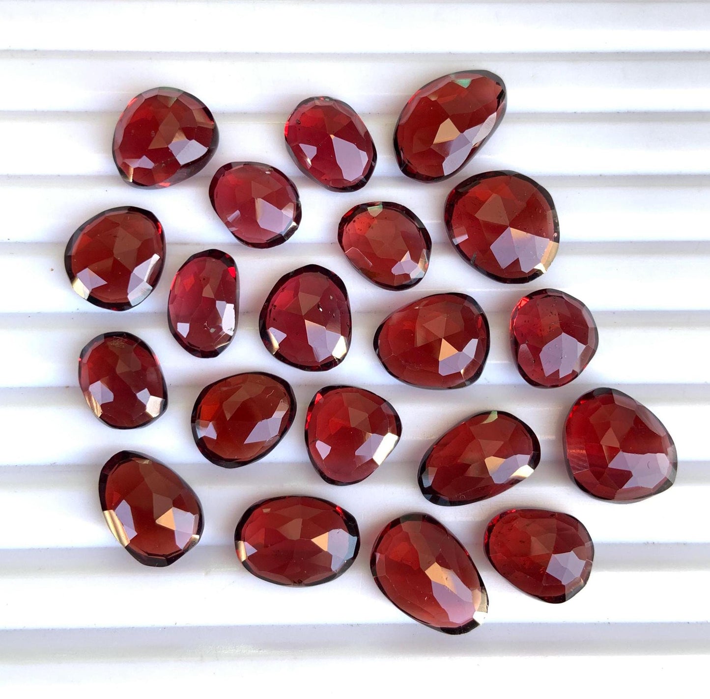 10 Pieces Natural Red Garnet Rose Cut Slices Cabochons Faceted Rose Cut Flat Back Cabochons, Rose Cut Loose Gemstone, Garnet Gemstone Slices