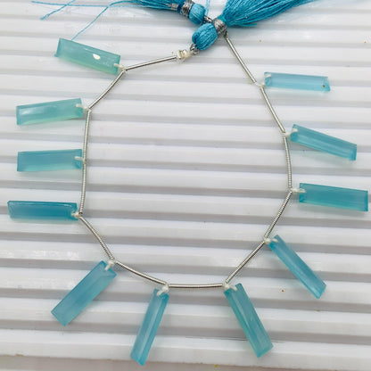 10 Pieces Natural Aqua Chalcedony Baguette Step cut Faceted Gemstone beads Size 20X6X4mm Gift for her and Jewelry making BBI1129