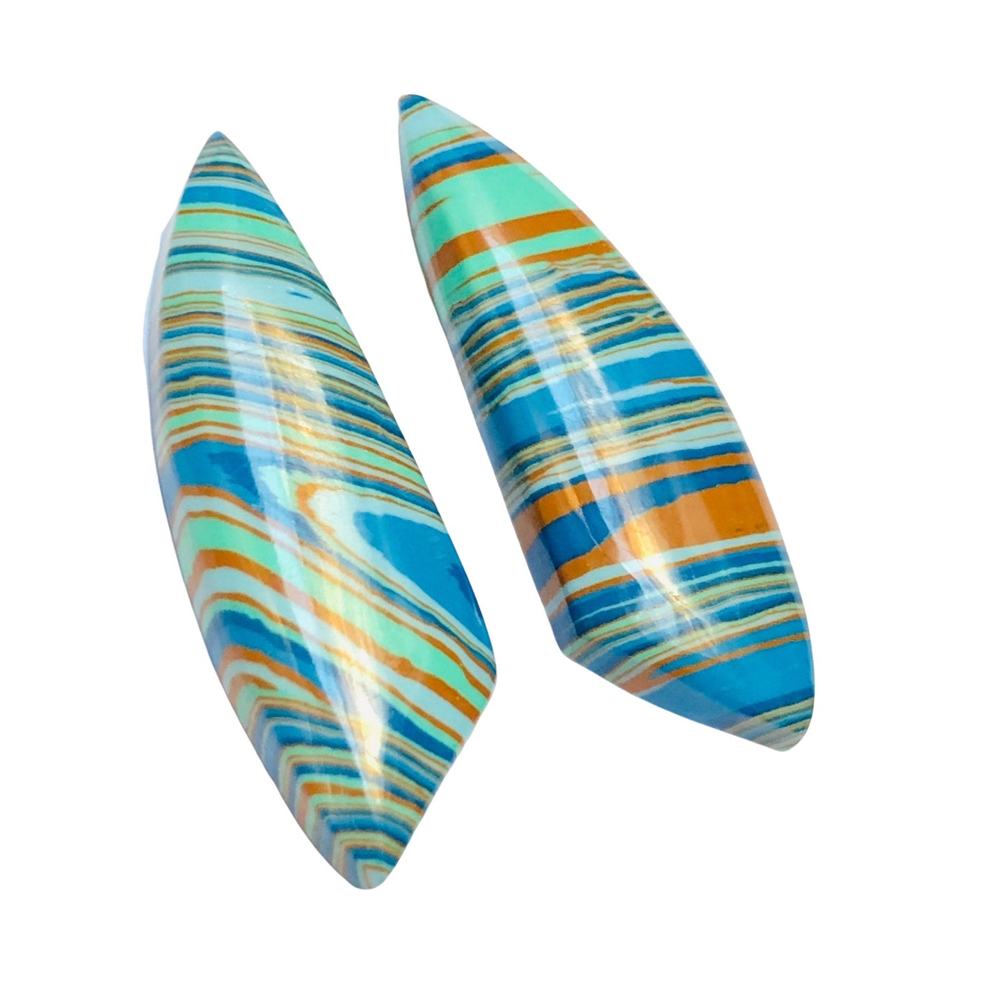 1 Pair Colorful Striped Smooth Long Fancy Cut Shape Gemstone, Size 10X30mm, Matching Pair Briolette, Earring Making Gemstone , SKU - BBI992
