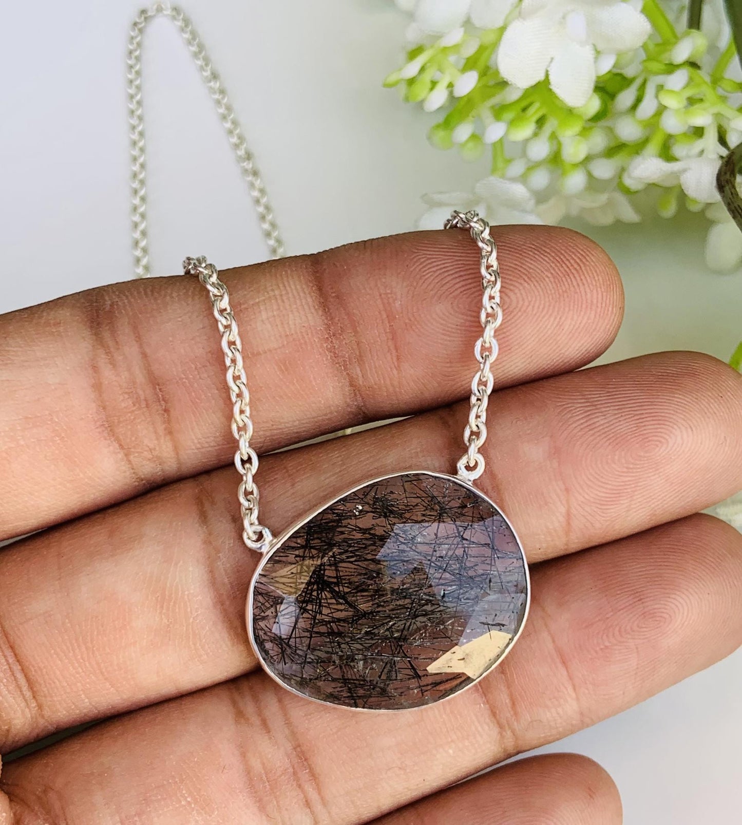 Rosecut Black Rutile Necklace – Vermeil Gold Jewelry