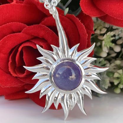 Tanzanite Celestial Necklace – Silver Statement Pendant, Gift for Her