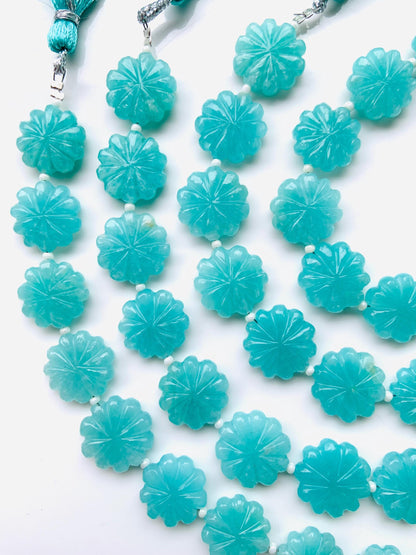 10 Pieces Natural Amazonite Carved Flower gemstone Fancy shape Slot Carved Briolette beads for jewelry making Size 14mm to 15mm gift for her