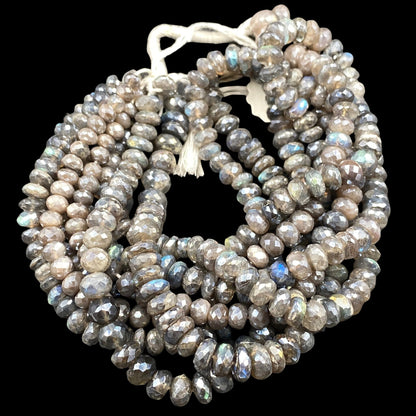 AAA Blue Flash Labradorite Rondelle Beads, Faceted Gemstone Strand, 16 Inch