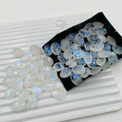 Natural White Rainbow Rose Cut Slices Cabochons Faceted Rose Cut Flat Back Cabochons Rose Cut Loose Gemstone, white Rainbow Slice Cut