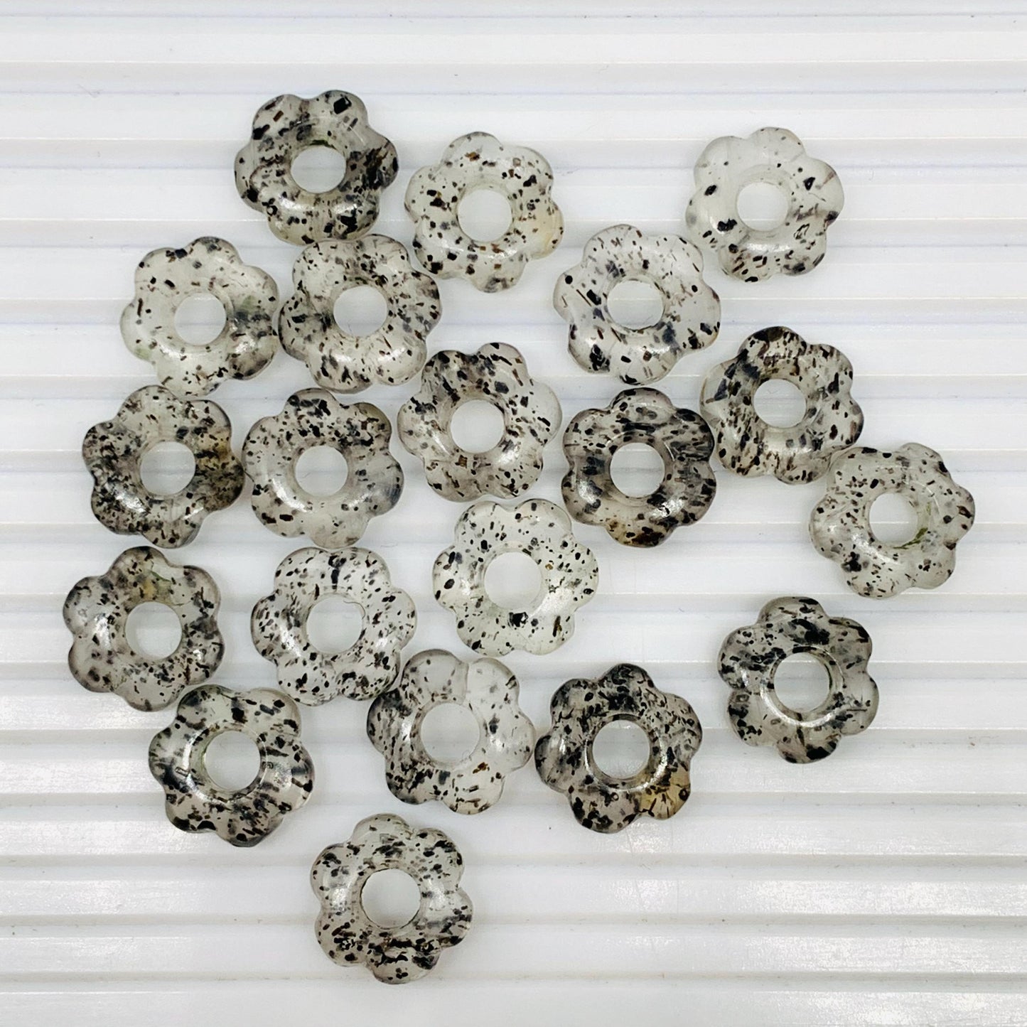 4 Pcs Natural Black Dot Quartz Smooth Flower Gemstone Beads 15mm Carved Flower Shape jewelry Gemstone Jewelry Handmade Bracelet Beads