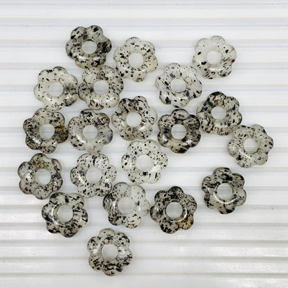 4 Pcs Natural Black Dot Quartz Smooth Flower Gemstone Beads 15mm Carved Flower Shape jewelry Gemstone Jewelry Handmade Bracelet Beads
