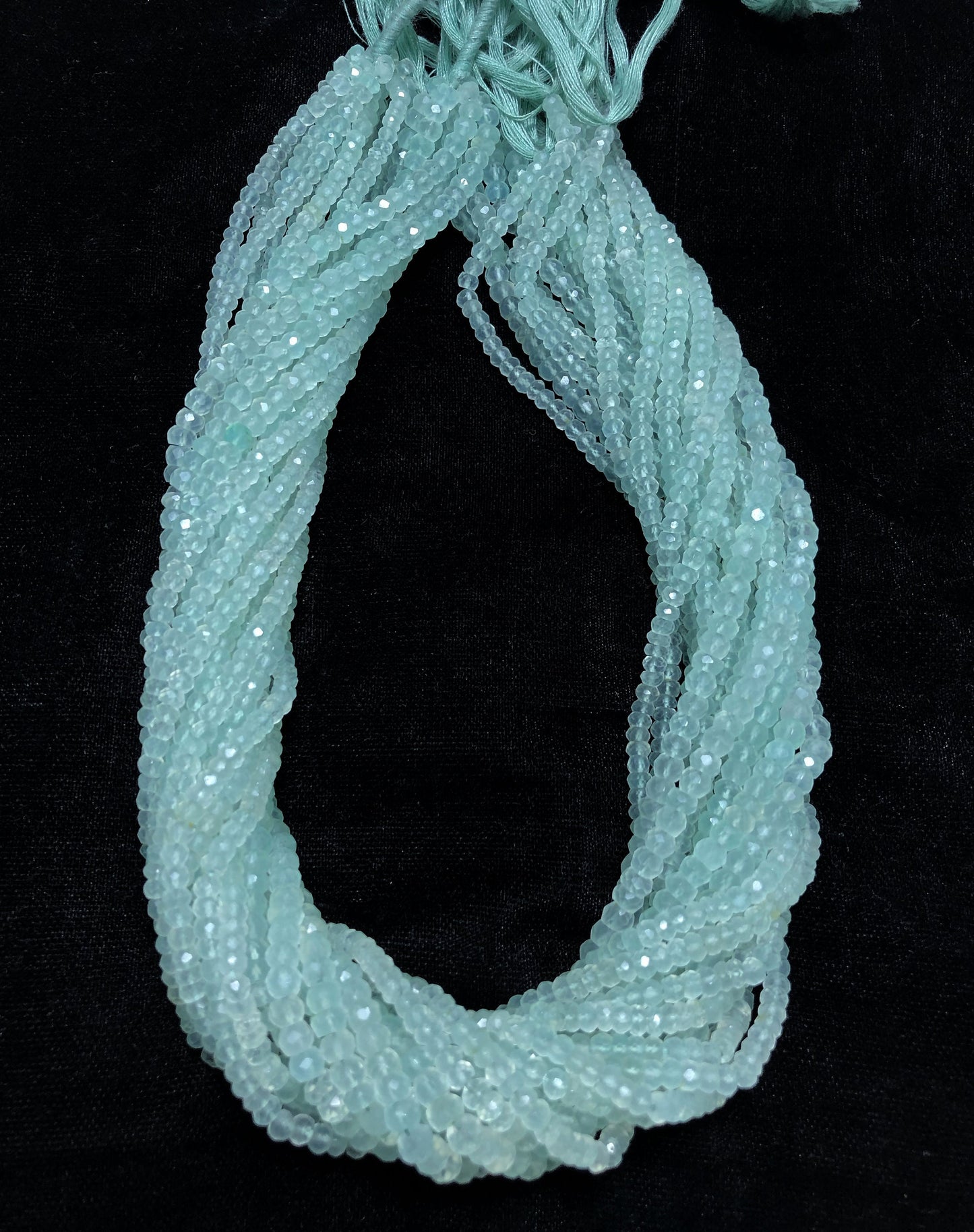 Natural Aqua Chalcedony roundel , 3mm to 4mm Faceted Aqua Chalcedony Roundel Beads Gemstones 14Inch long 4mm Aqua Chalcedony beads  BBI602