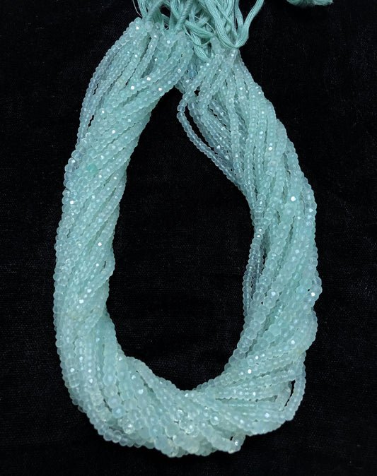 Natural Aqua Chalcedony roundel , 3mm to 4mm Faceted Aqua Chalcedony Roundel Beads Gemstones 14Inch long 4mm Aqua Chalcedony beads  BBI602
