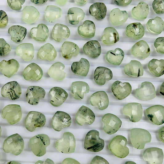 Natural Prehnite Faceted Carved Heart Shape Loose Gemstone Beads , Carved Heart Shape Gemstone Briolette , Wholesale Gemstone Beads  BBI321