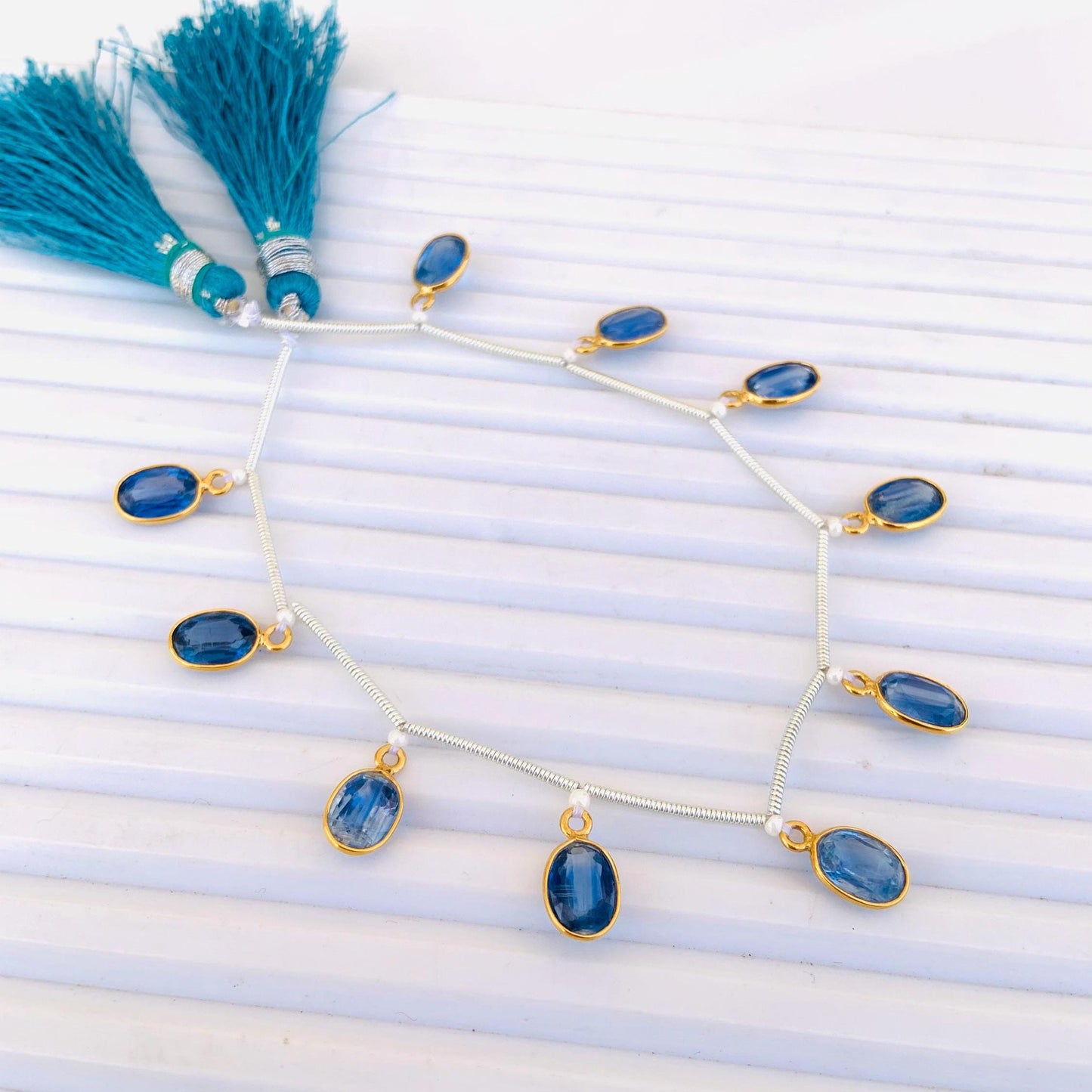 10 Pieces Natural Blue Kyanite Oval Bezel Connector | Faceted 6x8mm