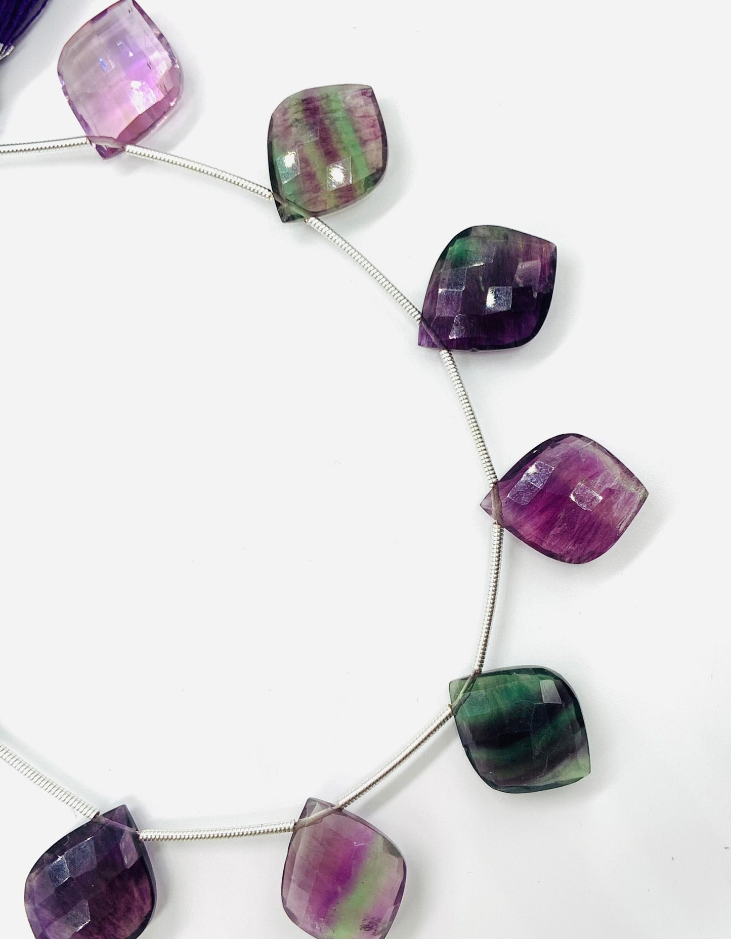 10 Pieces Natural Multi Fluorite Carved Fancy Cut Shape Gemstone Briolette Side Drill Beads Line | Faceted Gemstone Beads BBI1019