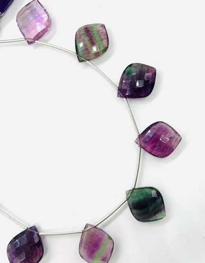 10 Pieces Natural Multi Fluorite Carved Fancy Cut Shape Gemstone Briolette Side Drill Beads Line | Faceted Gemstone Beads BBI1019
