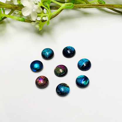 12 Pcs Dichroic Glass Cabochons, Shimmering Rainbow Stones, 10mm