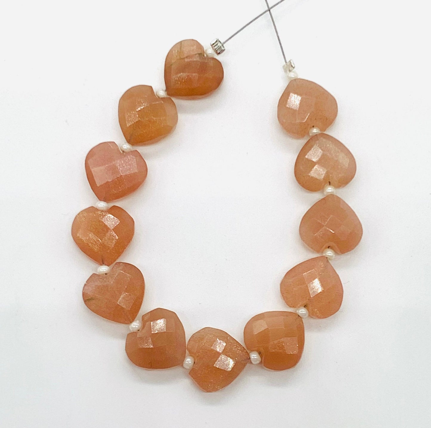 12 Pieces Natural Peach Moonstone Faceted Heart Shape Gemstone, Size 10mm, Hand Carved Briolette Beads, Loose Stone For Jewelry. BBI330