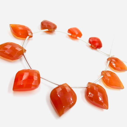 10 pcs Carnelian Carved Faceted Briolette Beads – Side Drill Gemstone Beads