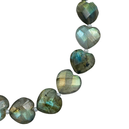 Natural Labradorite Heart Beads 20 Pcs – Carved Faceted Blue Flash Briolette
