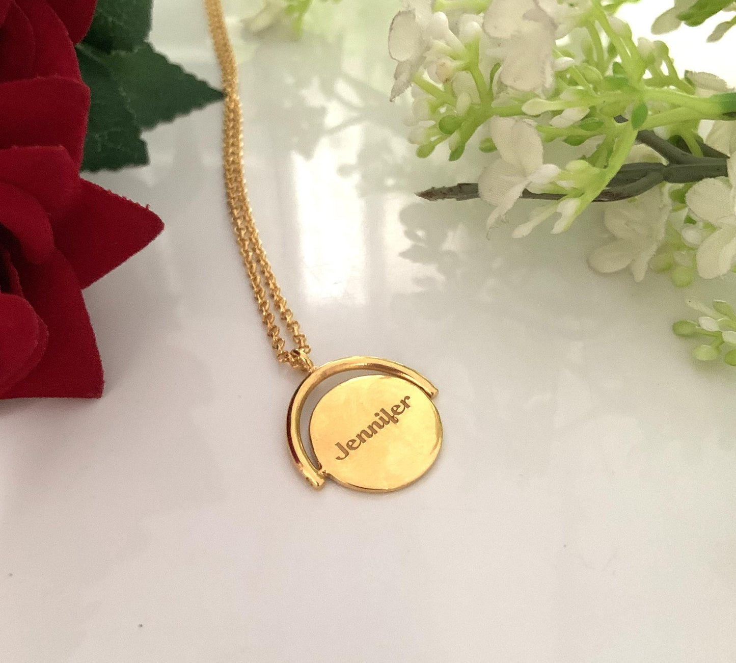 Personalized Spinning Initial Name Necklace - Dainty 925 Silver Gift