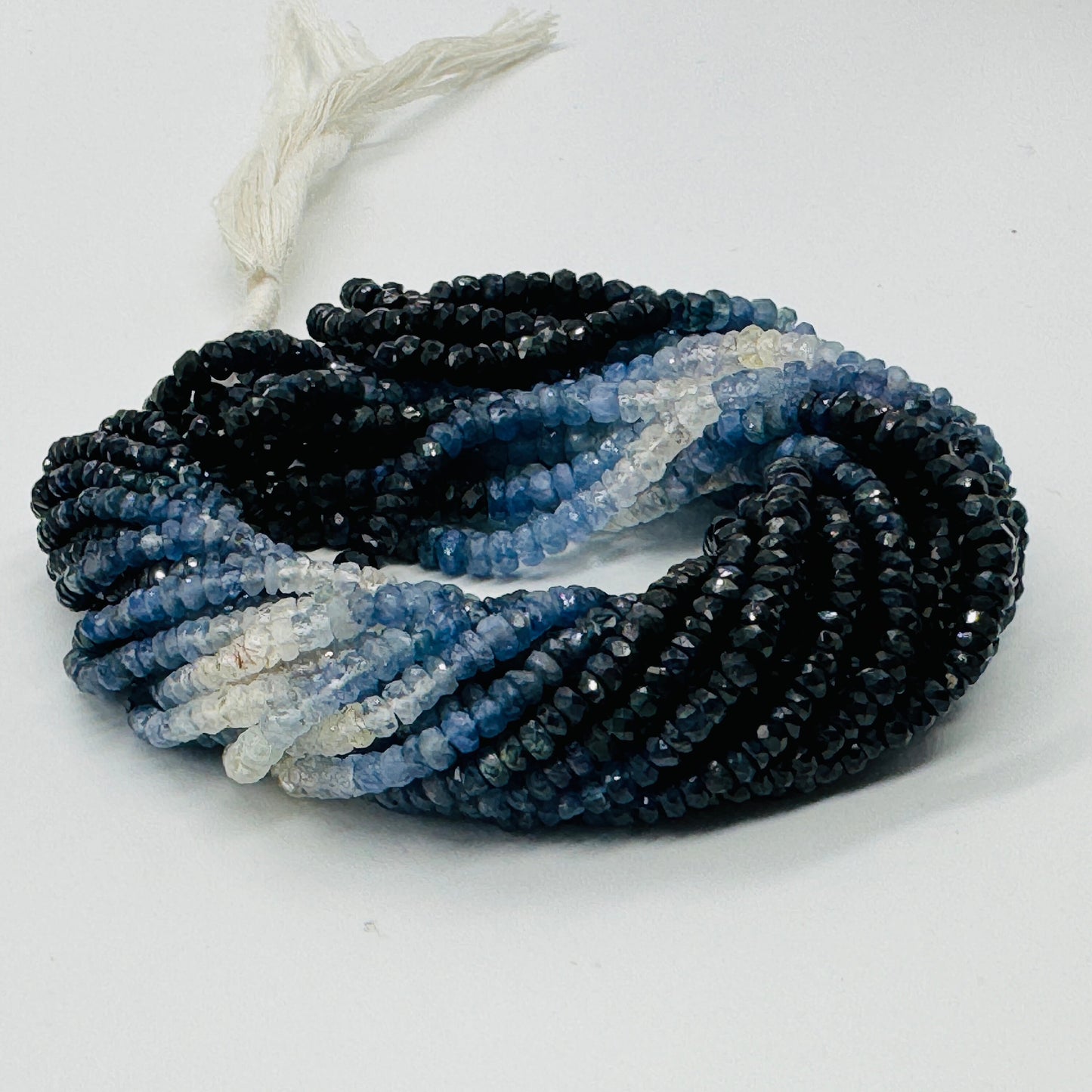 AAA Shaded Blue Sapphire Faceted Rondelle Beads | 3–4mm | 16″ Strand