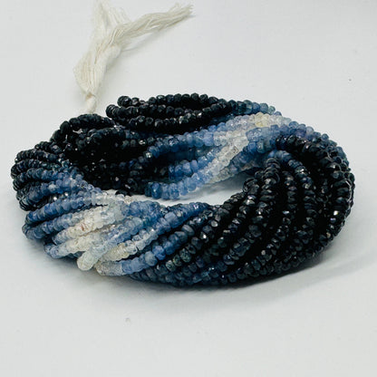 AAA Shaded Blue Sapphire Faceted Rondelle Beads | 3–4mm | 16″ Strand