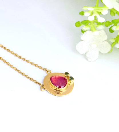 Rosecut Ruby Necklace – 18K Gold & Silver Minimal Pendant