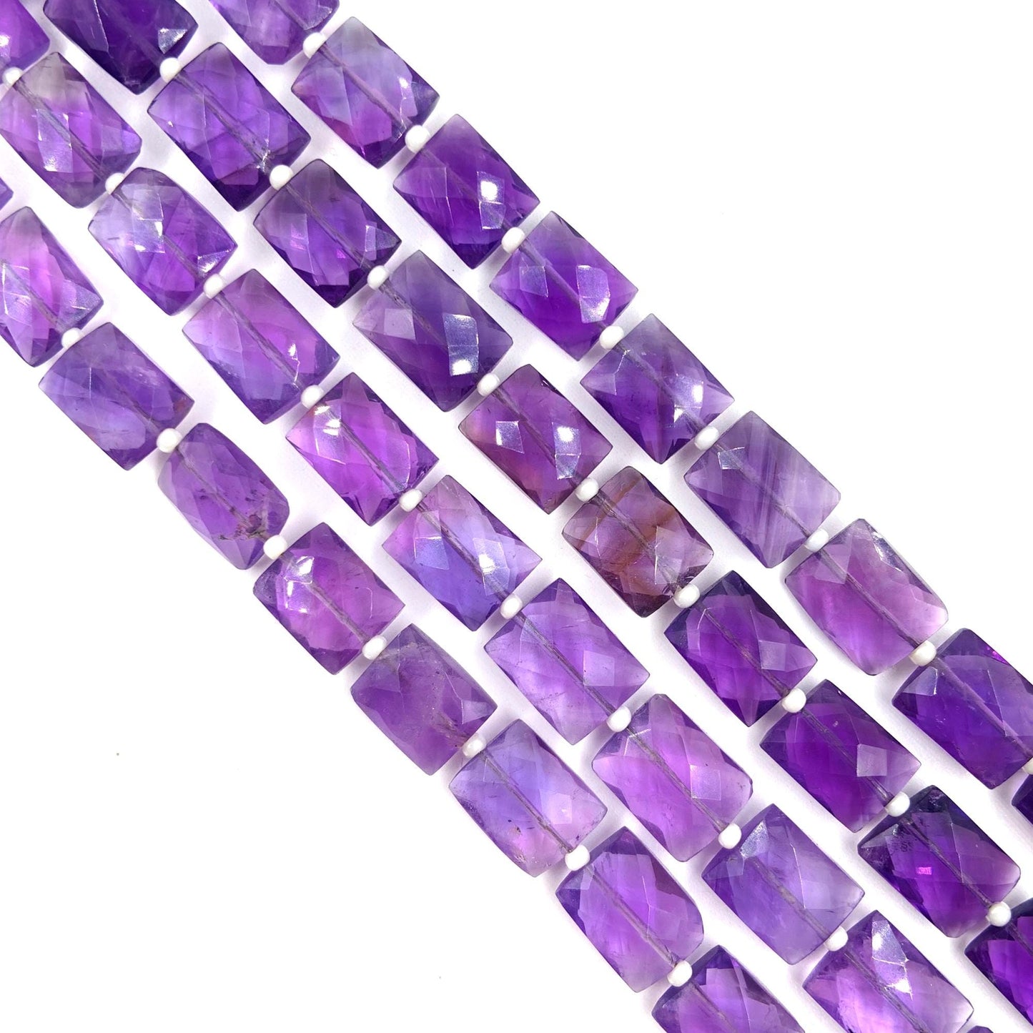 Natural Amethyst Rectangle Faceted Gemstone Beads - Center Drill Chicklet Briolette