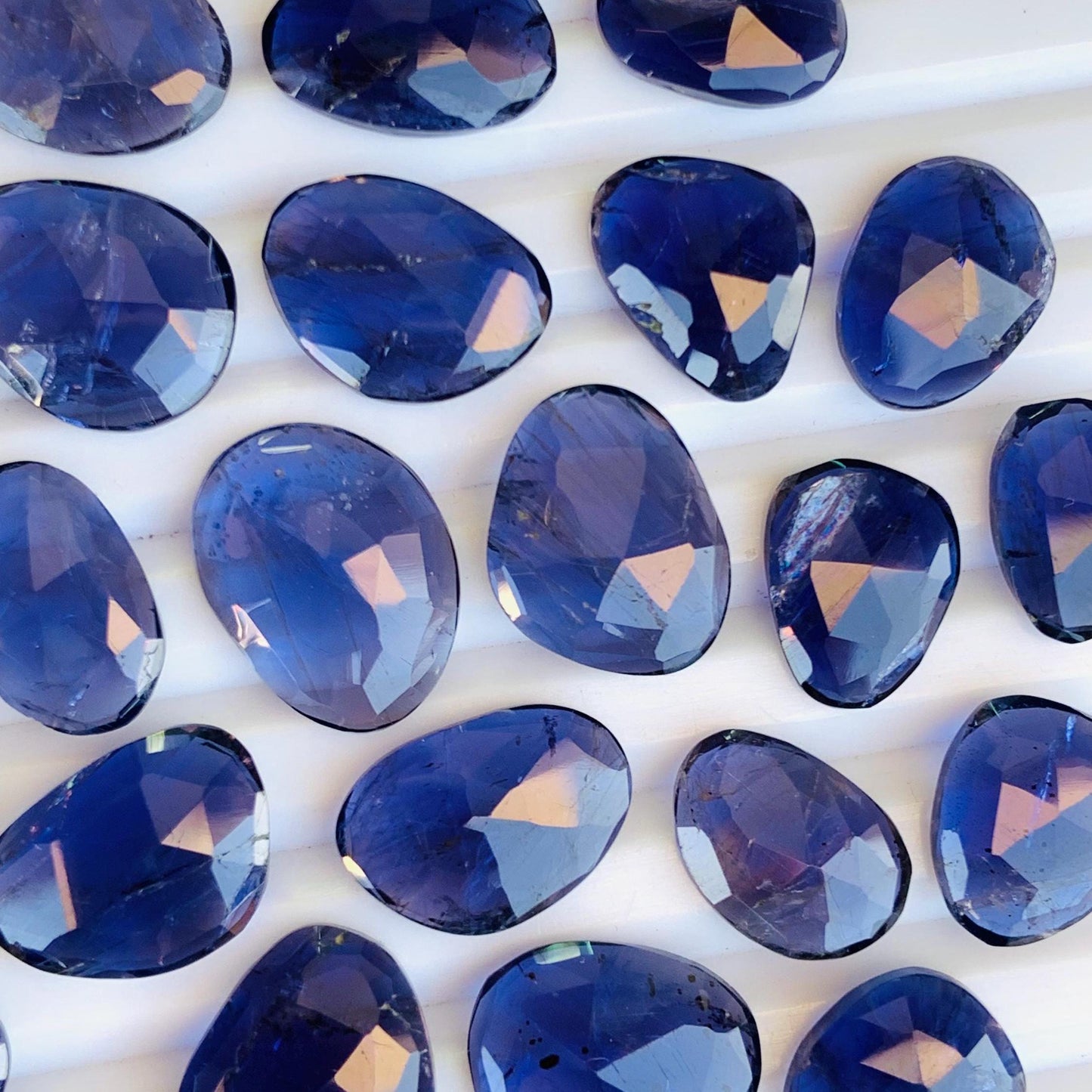 10 Pieces Natural Iolite Rose Cut Slices Cabochons, Faceted Rose Cut Flat Back Cabochons, Rose Cut Loose Gemstone, Iolite Gemstone Slice Cut
