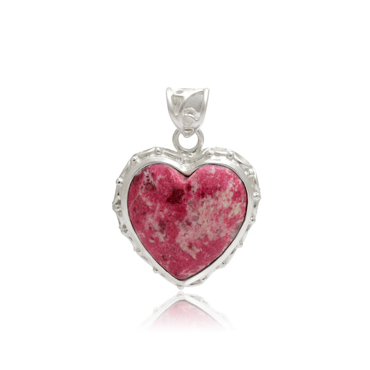 Handmade Pink Thulite Heart Pendant 925 Sterling Silver Gift for Her