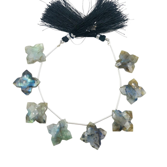 Natural Labradorite Clover Beads - Faceted Gemstone Strand 8 Pcs