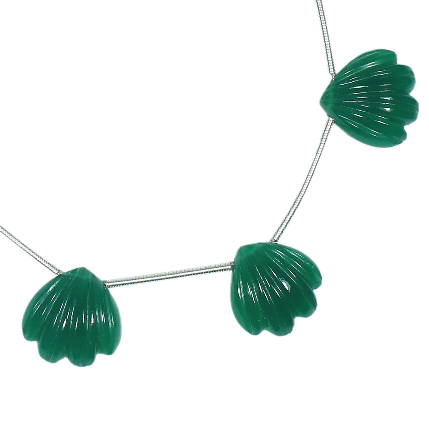 Green Onyx 8 Pieces Carved Fan Shape Briolette Side Drill Beads