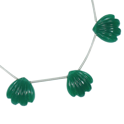 Green Onyx 8 Pieces Carved Fan Shape Briolette Side Drill Beads