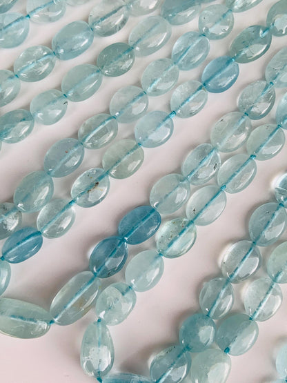 Natural Aquamarine Smooth Oval Nugget Beads Uneven Freeform Gemstone